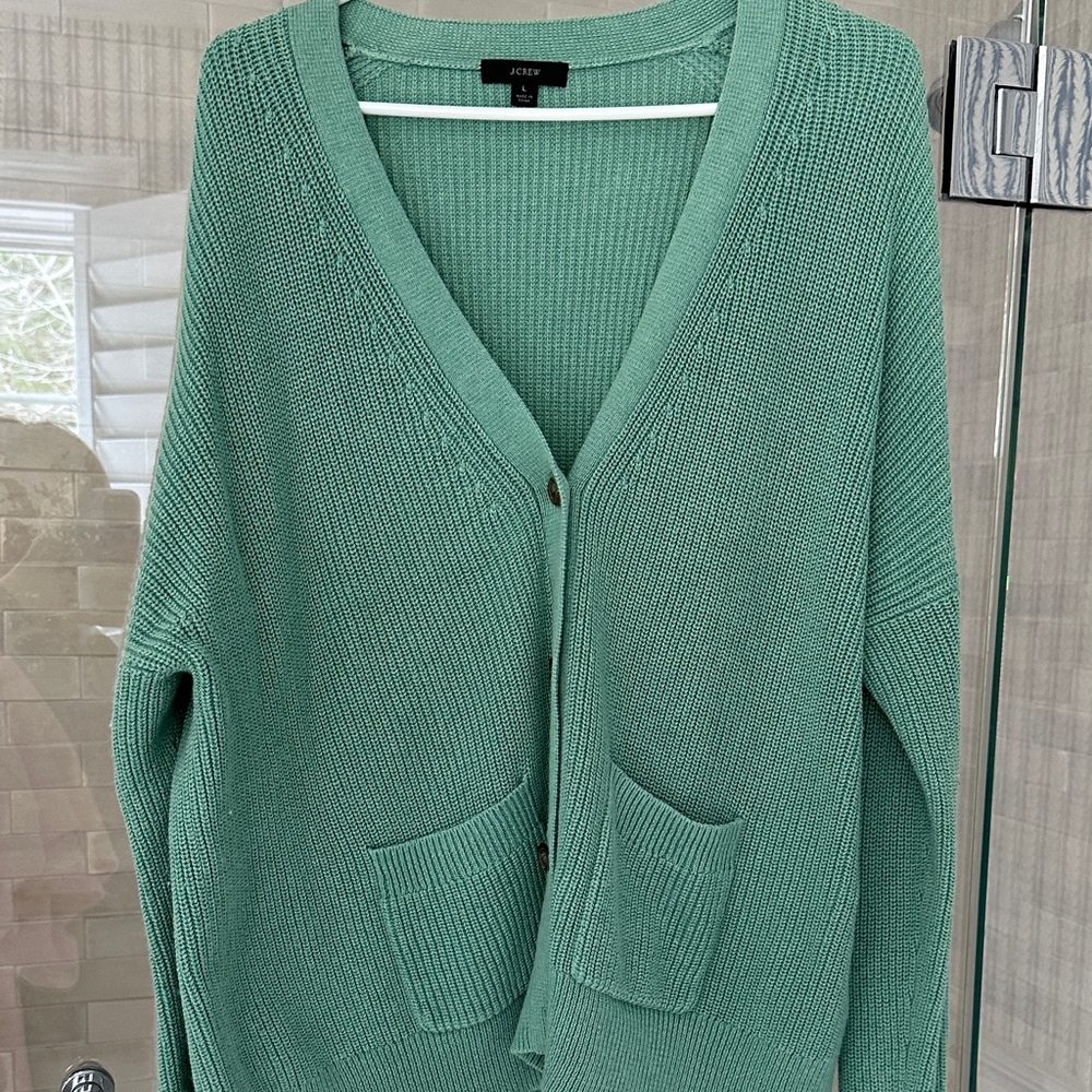 J. Crew Seafoam Green Knit V-Neck Cardigan